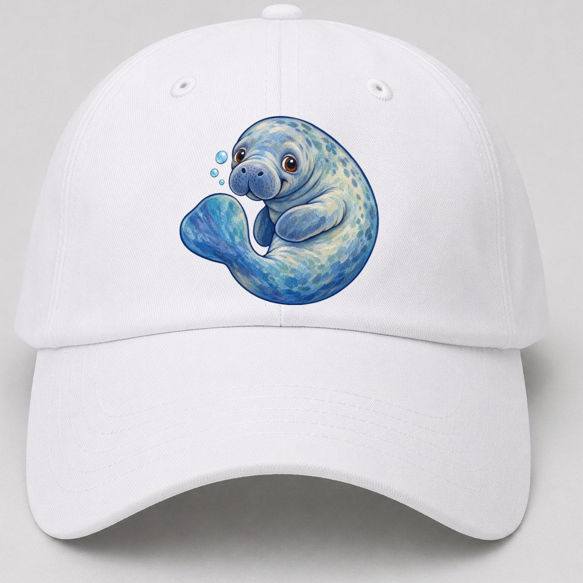 Manatee Curled Drift Sea Sprite Baseball Cap – White