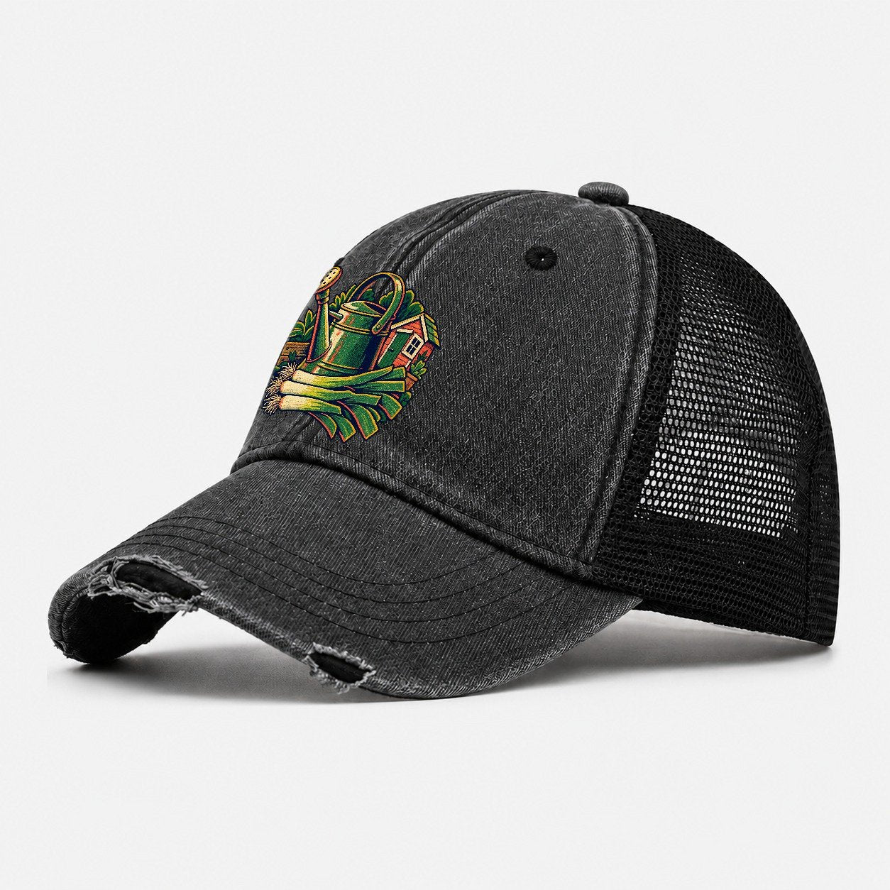 Allotment Shed Watering Can And Leeks Uk Culture Heritage Washed Trucker Hat – Black