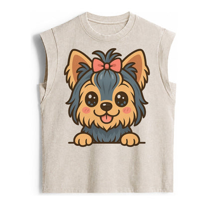 Yorkshire Terrier Modern Tiny Dog Logo Vintage Washed Tank – Beige