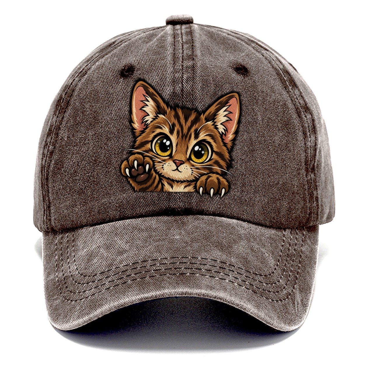 Tabby Kitten Paw Up Peeking Cats Classic Cap – Brown