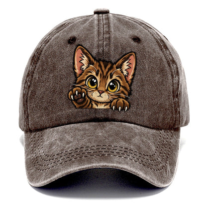 Tabby Kitten Paw Up Peeking Cats Classic Cap – Brown