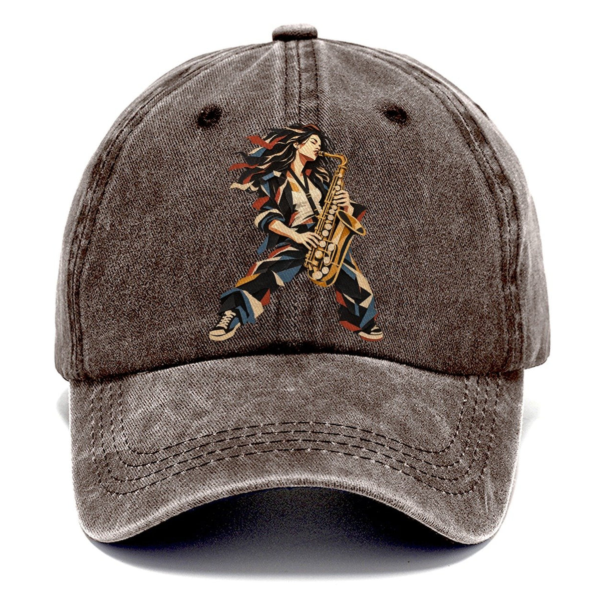 Saxophone Woman Paper Collage Classic Cap – Brown