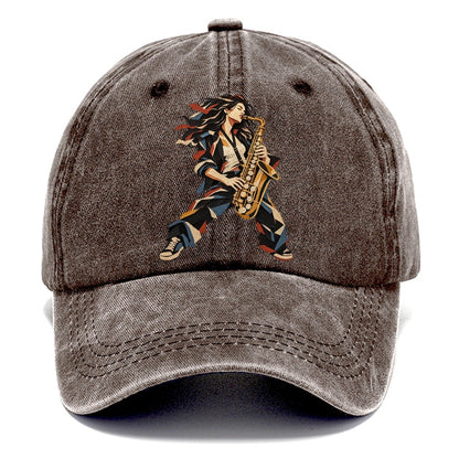 Saxophone Woman Paper Collage Classic Cap – Brown