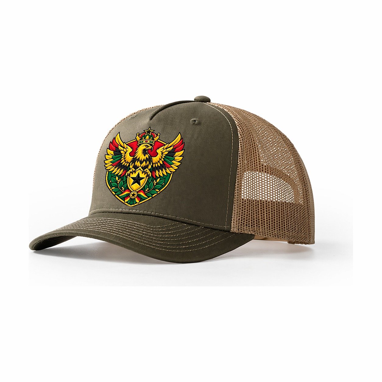 Ghana Heraldic Crest Country Logos Trucker Hat – Olive Khaki