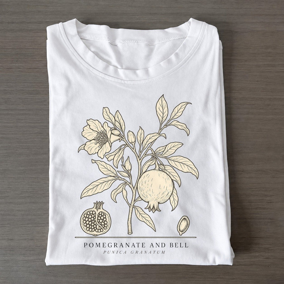 Pomegranate And Bell Olive Line Classic T-shirt – White