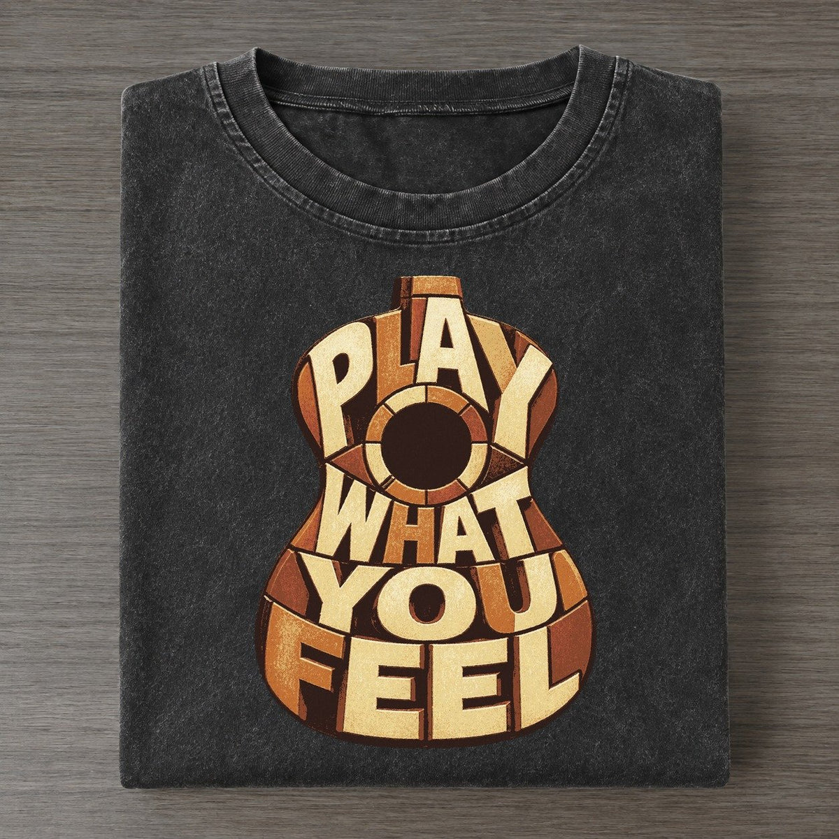 Guitar Sound Hole Letter Sculpture Vintage T-shirt – Black