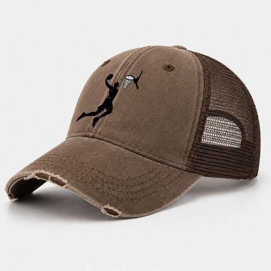 Basketball Dunk Silhouette Washed Trucker Hat – Coffee