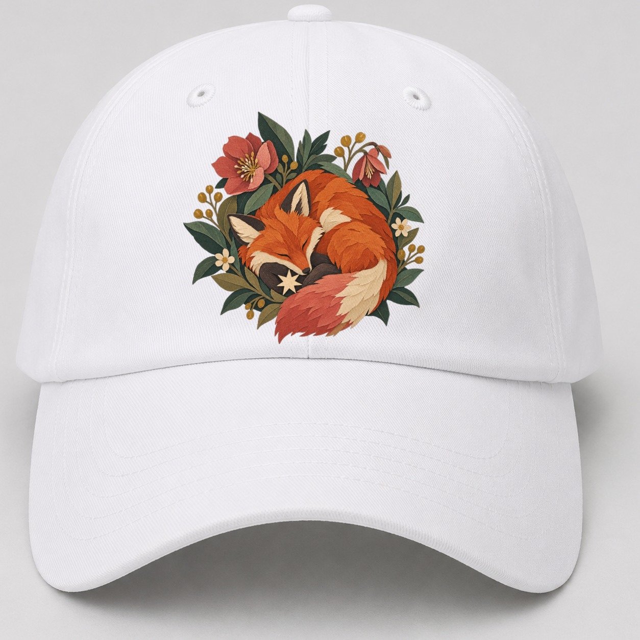 Sleeping Fox Star Nest Gentle Wild Baseball Cap – White