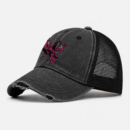 Moth Winged Witch Hat Witch Magic Washed Trucker Hat – Black
