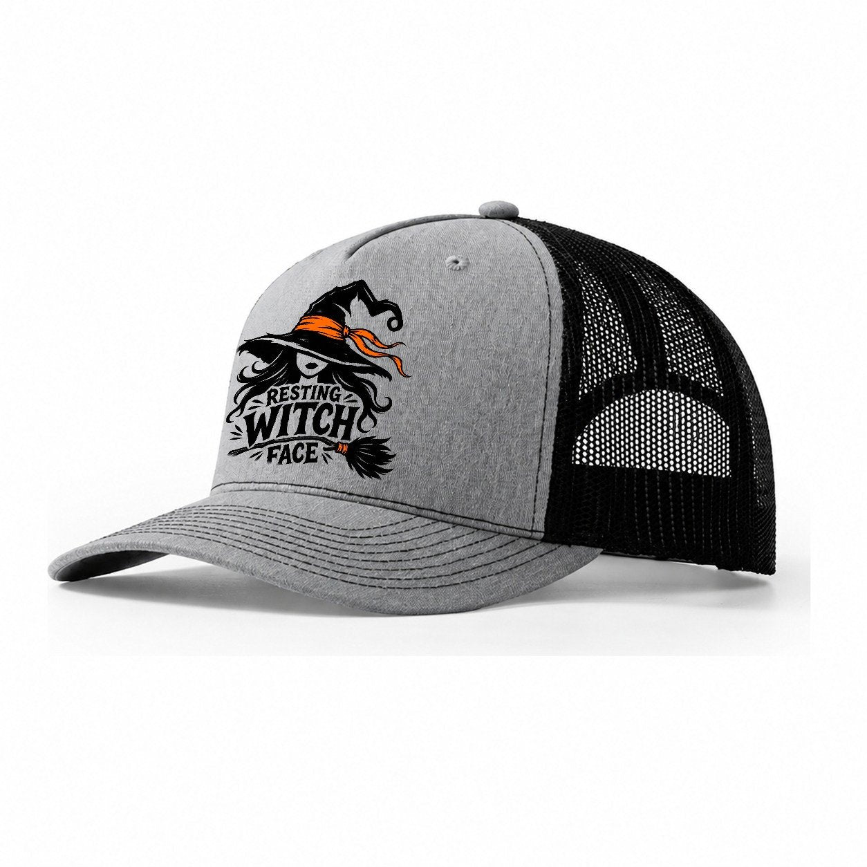 Resting Witch Face Slogan Witch Magic Trucker Hat – Sport Grey Black