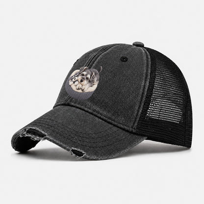 Miniature Schnauzer Silhouette Washed Trucker Hat – Black