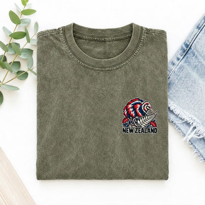 New Zealand Country Pride Left Chest Vintage T-shirt – Army Green