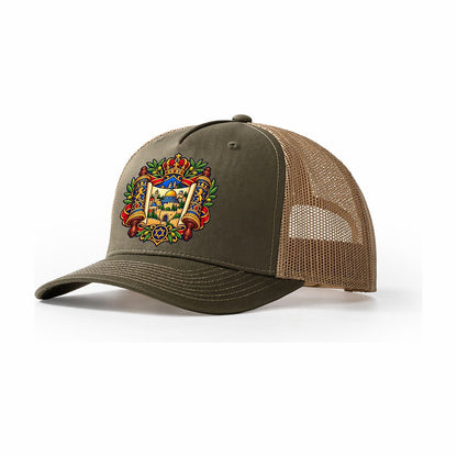 Unfurled Torah Scroll Jerusalem Trucker Hat – Olive Khaki
