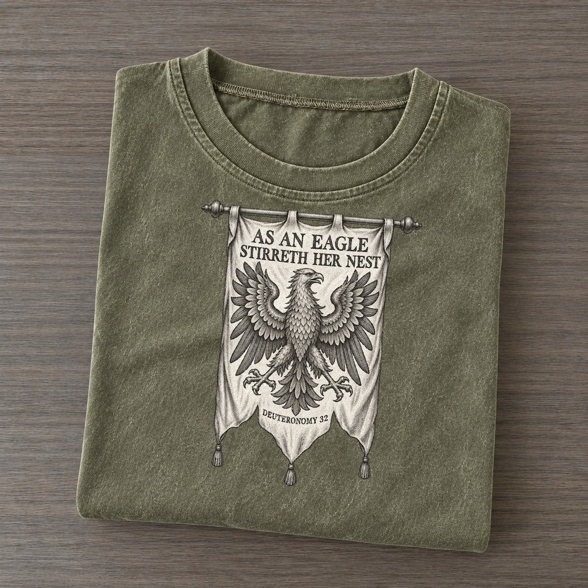 As An Eagle Stirreth Her Nest Beast And Banner Vintage T-shirt – Army Green