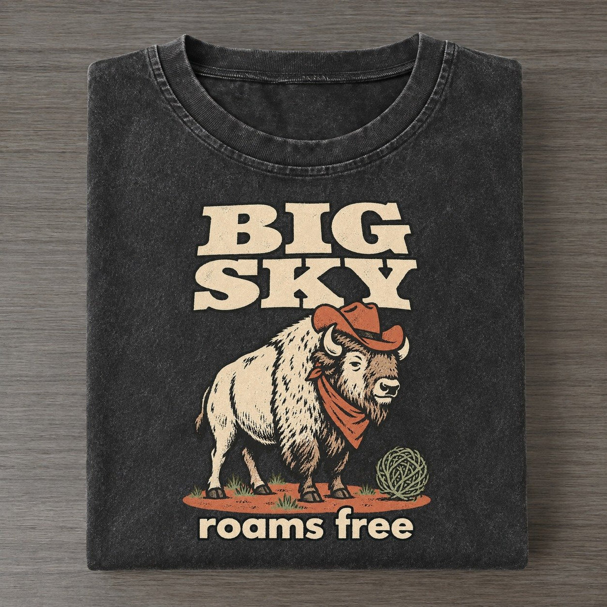 Big Sky Cowboy Critters Vintage T-shirt – Black