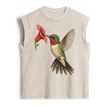 Hummingbird Harmony Vintage Washed Tank – Beige