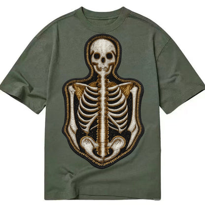 Embroidered Patch Design Skeleton Bones Skeletal System In W Classic T-shirt – Army Green