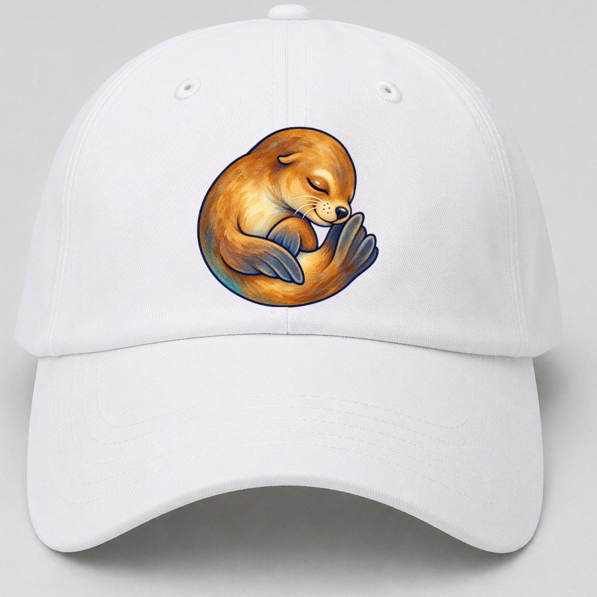 Sea Lion Curled Nap Sea Sprite Baseball Cap – White