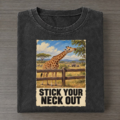 Giraffe Stick Your Neck Out Animal Puns Vol. 2 Vintage T-shirt – Black