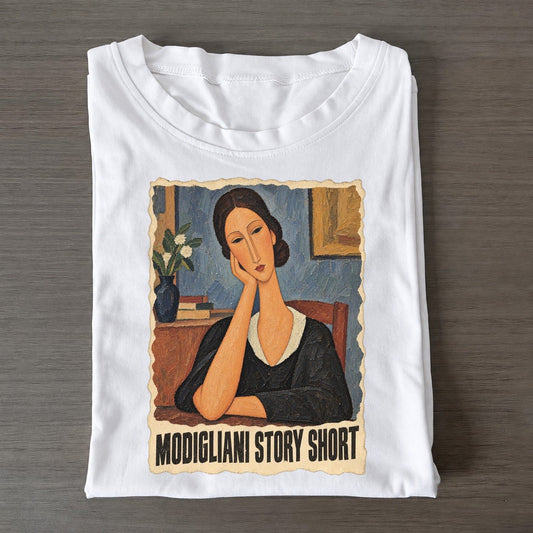 Modigliani Story Short Long Neck Portrait Art Pun Classic T-shirt – White