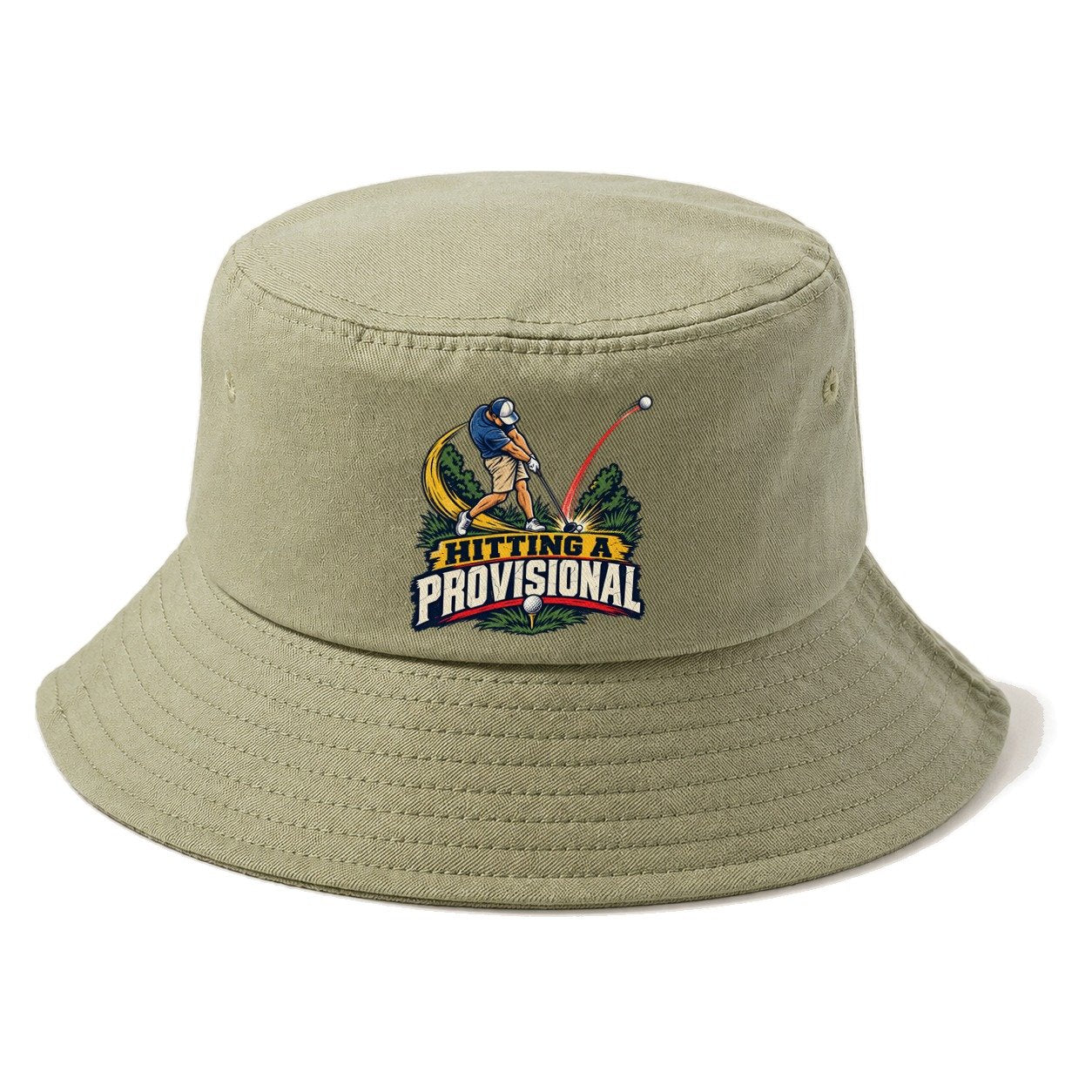 Hitting A Provisional Golf Life Bucket Hat – Army Green