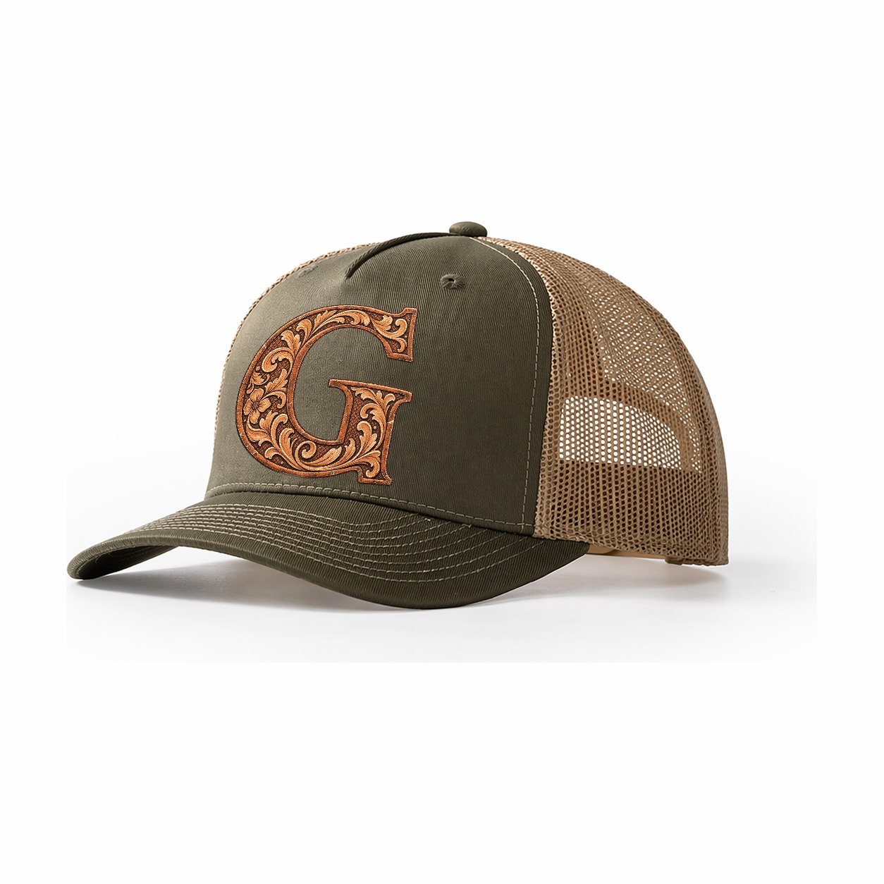 Tooled Leather G Monogram Trucker Hat – Olive Khaki