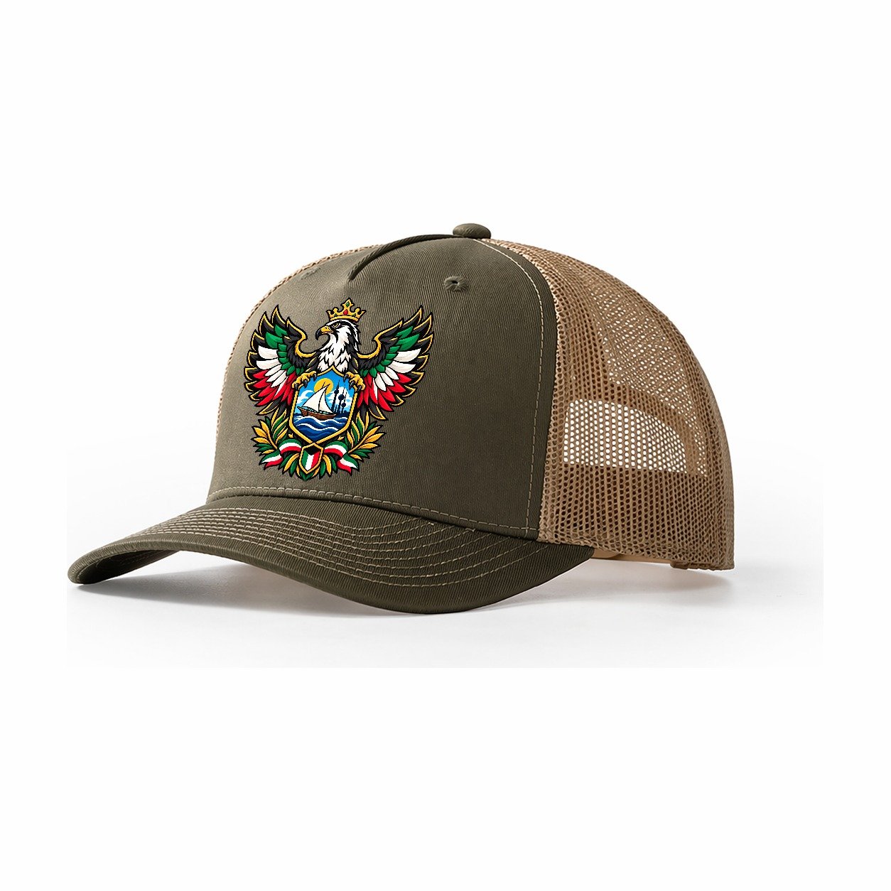 Kuwait Heraldic Crest Country Logos Trucker Hat – Olive Khaki
