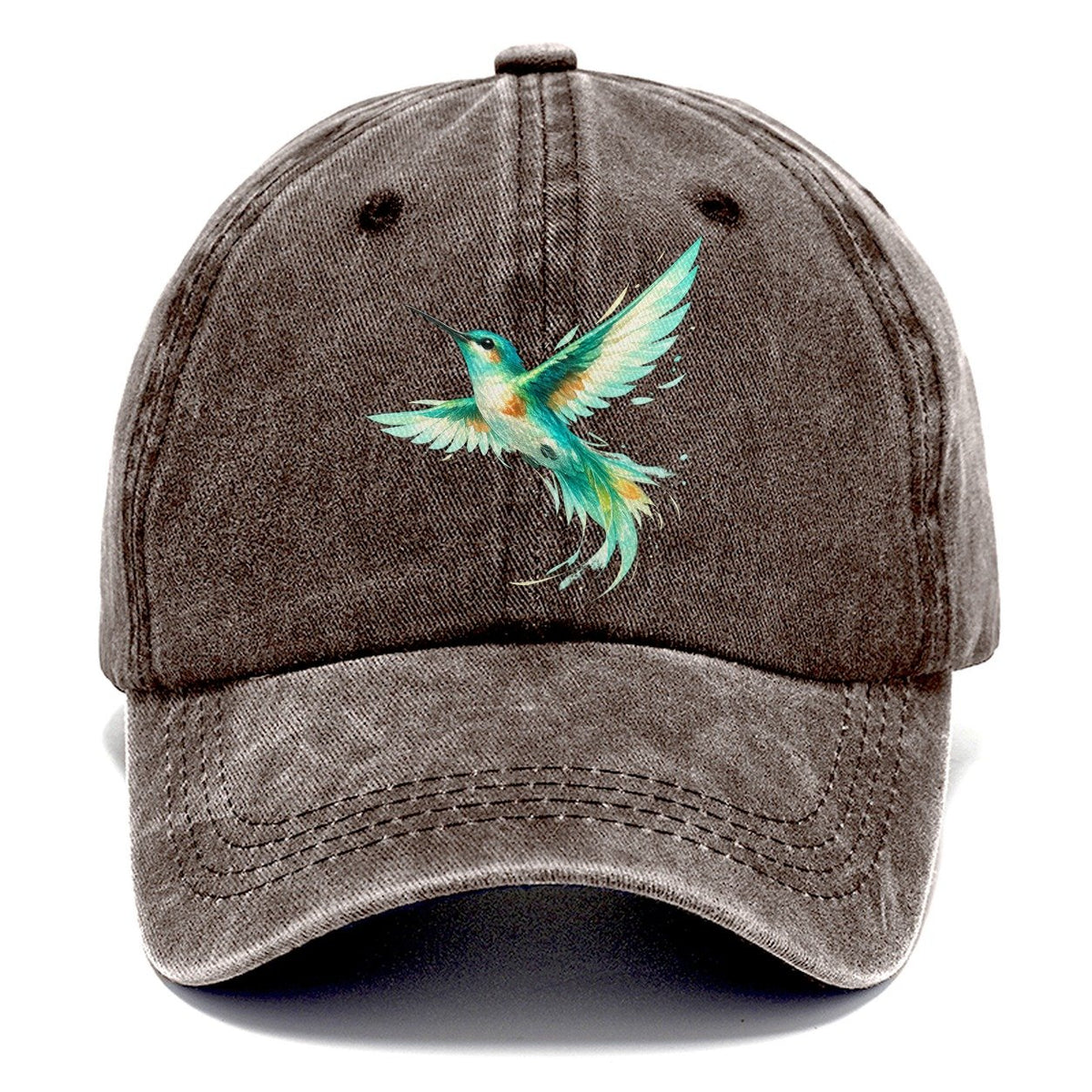 Teal Watercolor Hummingbird Classic Cap – Brown