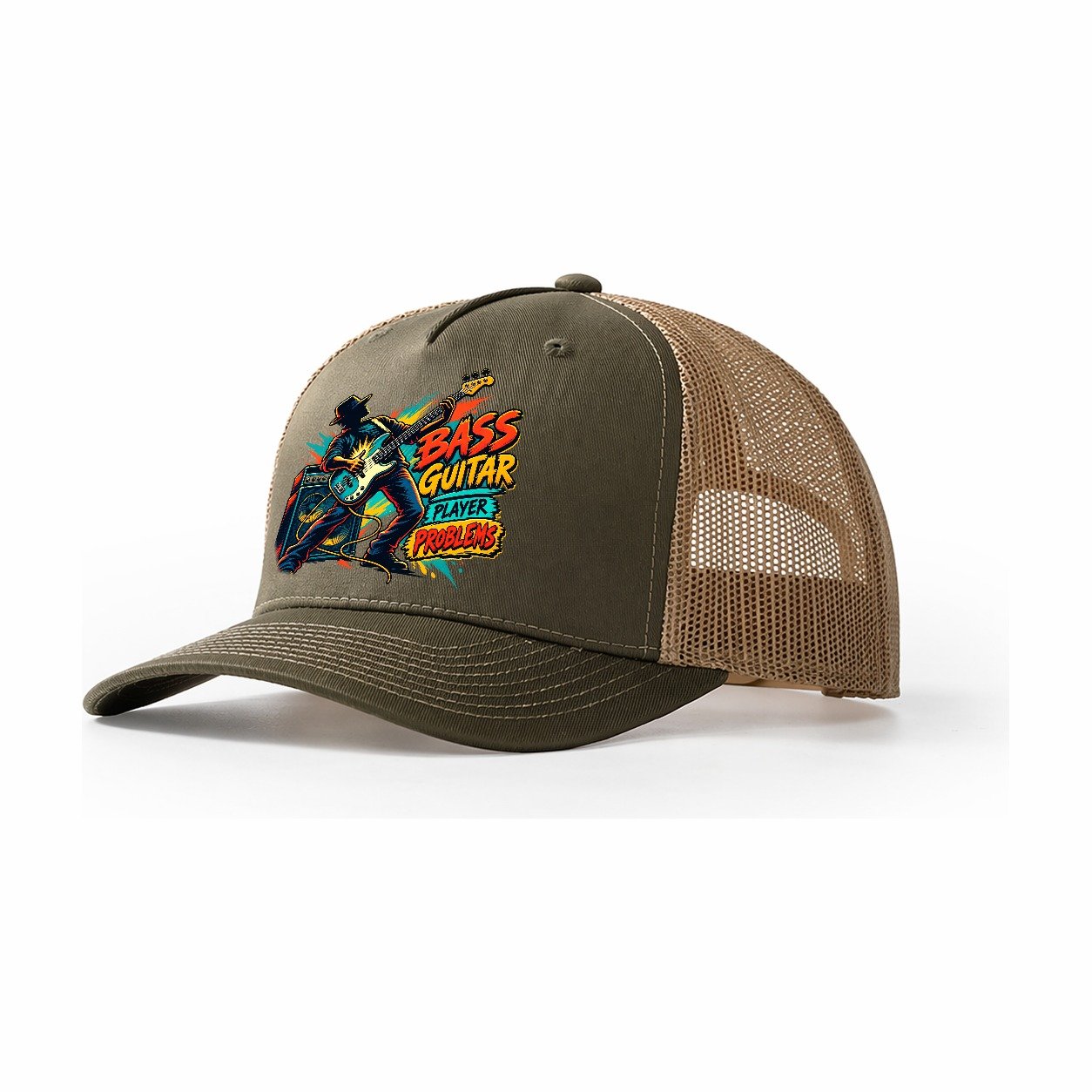 Bass Guitar Player Problems Music Instruments Trucker Hat – Olive Khaki