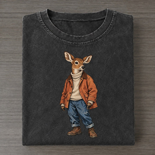 White Tailed Deer Wardrobe Portrait Wild Wardrobe Portraits Vintage T-shirt – Black