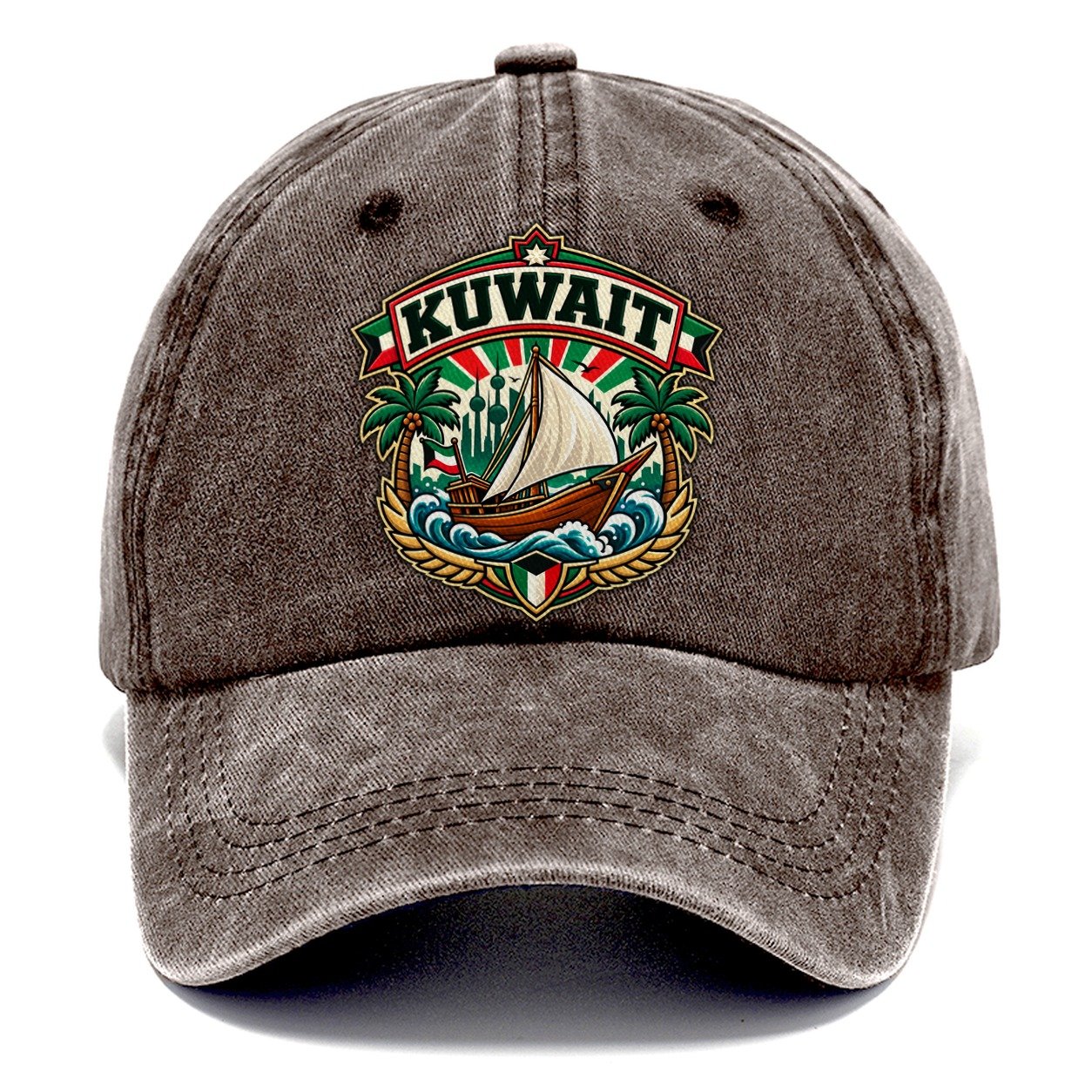 Kuwait Retro Badge Country Logos Classic Cap – Brown