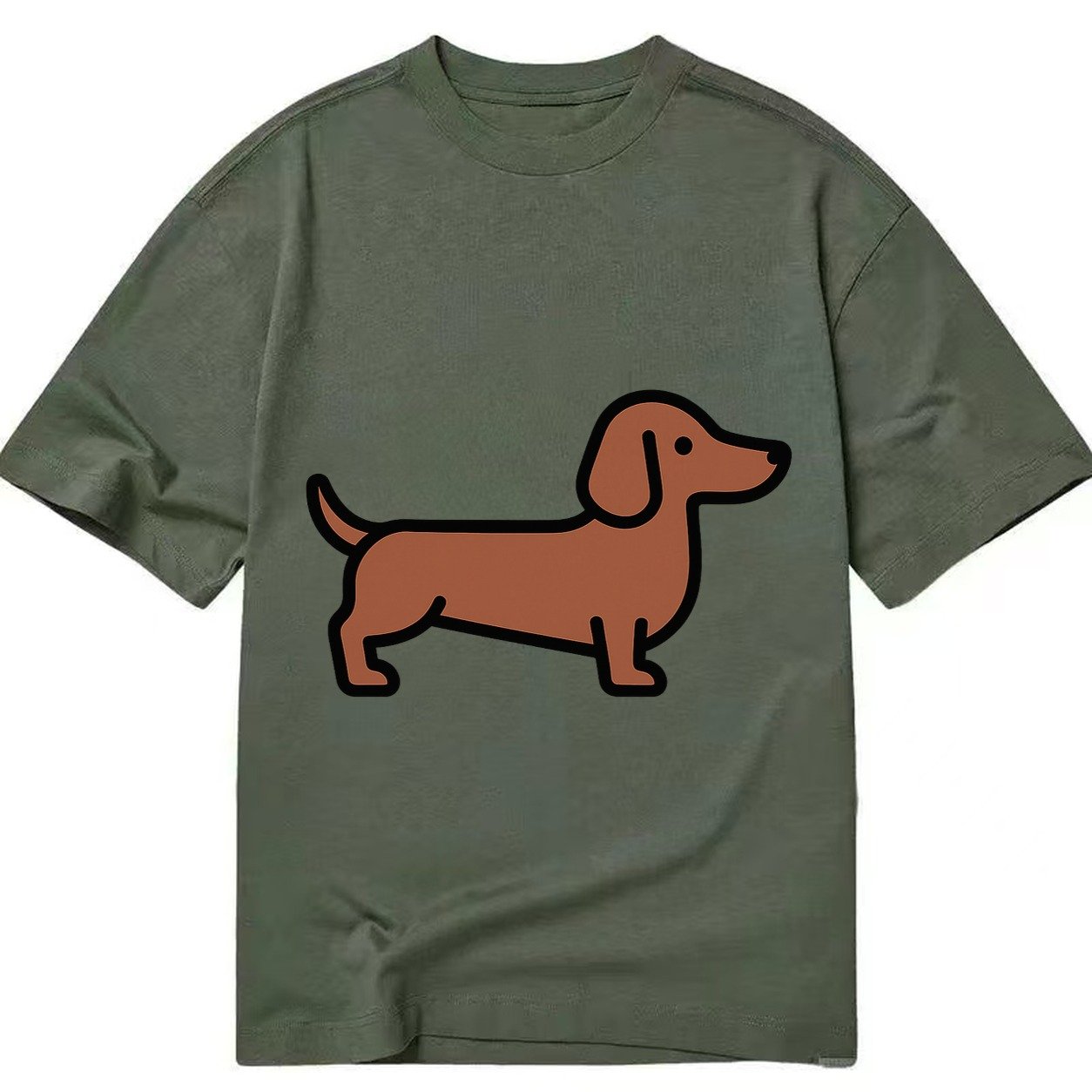 Dachshund Redbrown Smooth Flat Side Profile Classic T-shirt – Army Green