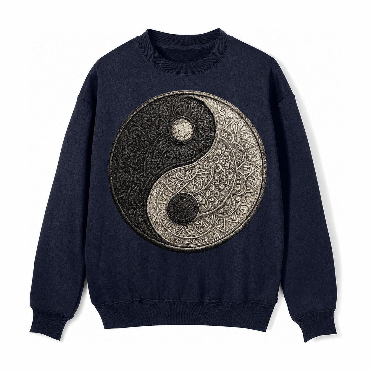 Mandala Yin Yang Pattern Fleece Sweatshirt – Navy Blue