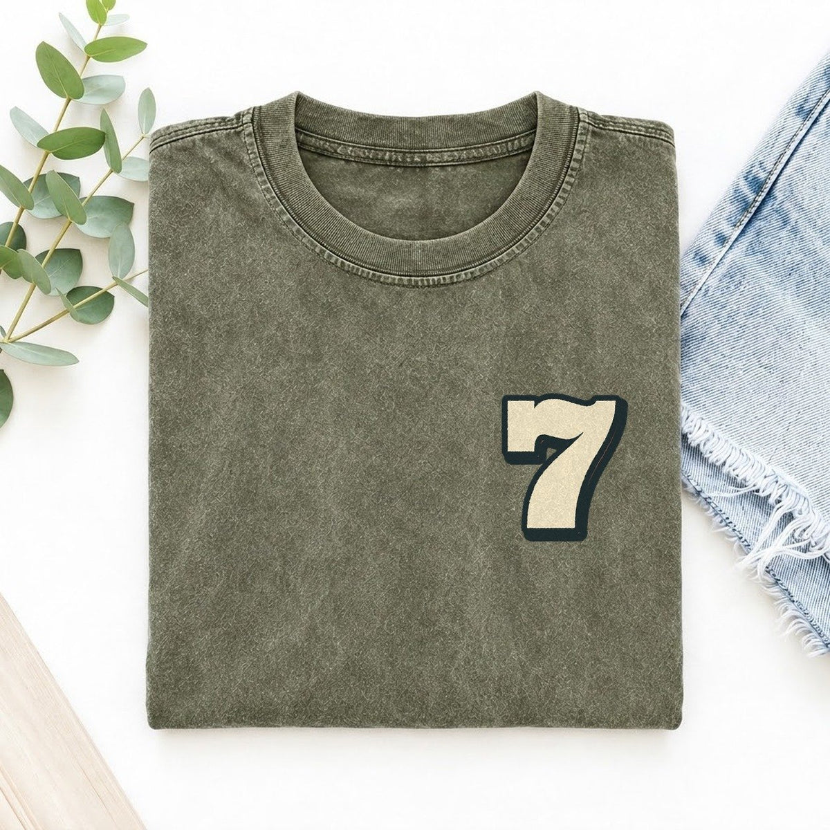 Number 7 Left Chest Vintage T-shirt – Army Green