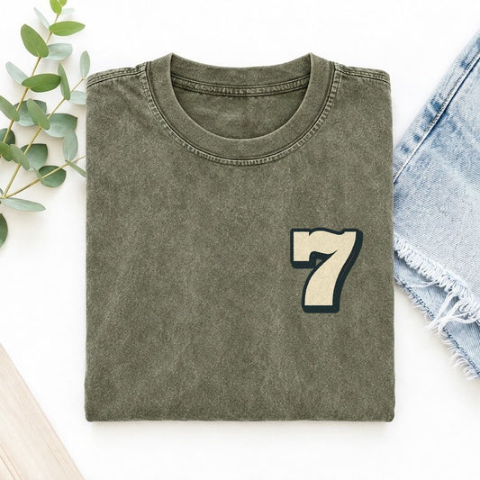 Number 7 Left Chest Vintage T-shirt – Army Green