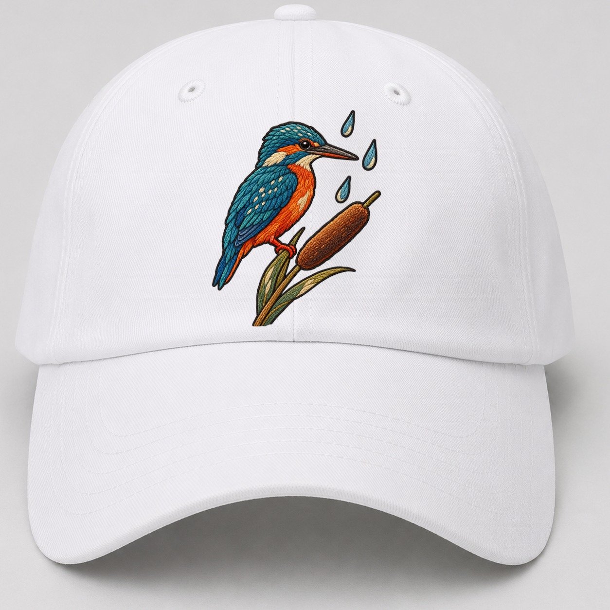 Kingfisher Rain Pause Gentle Wild Baseball Cap – White