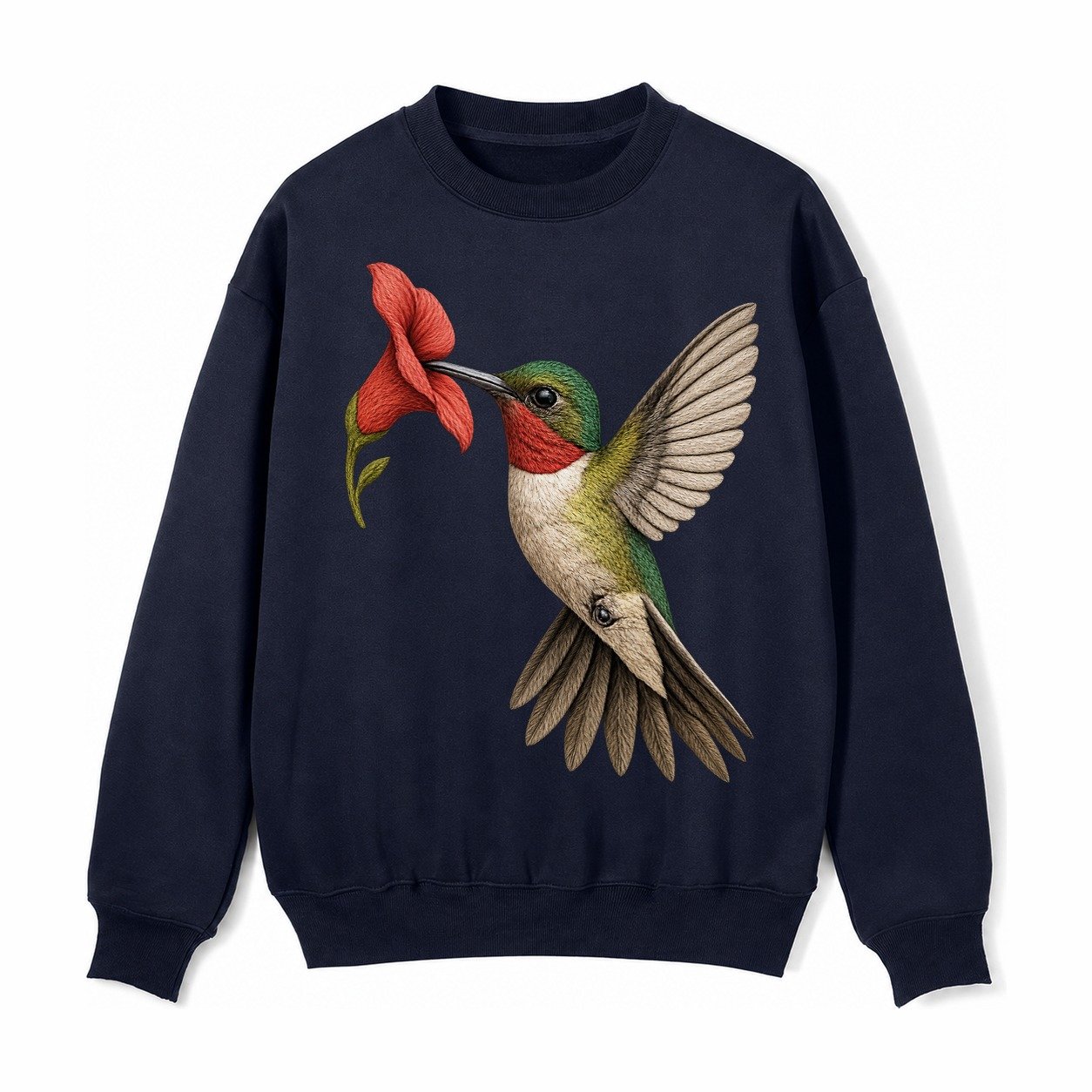 Hummingbird Harmony Fleece Sweatshirt – Navy Blue