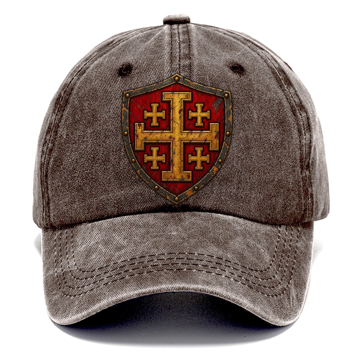 Crusader Battle Shield Heraldry Jerusalem Cross Classic Cap – Brown