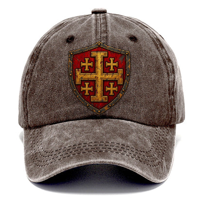Crusader Battle Shield Heraldry Jerusalem Cross Classic Cap – Brown