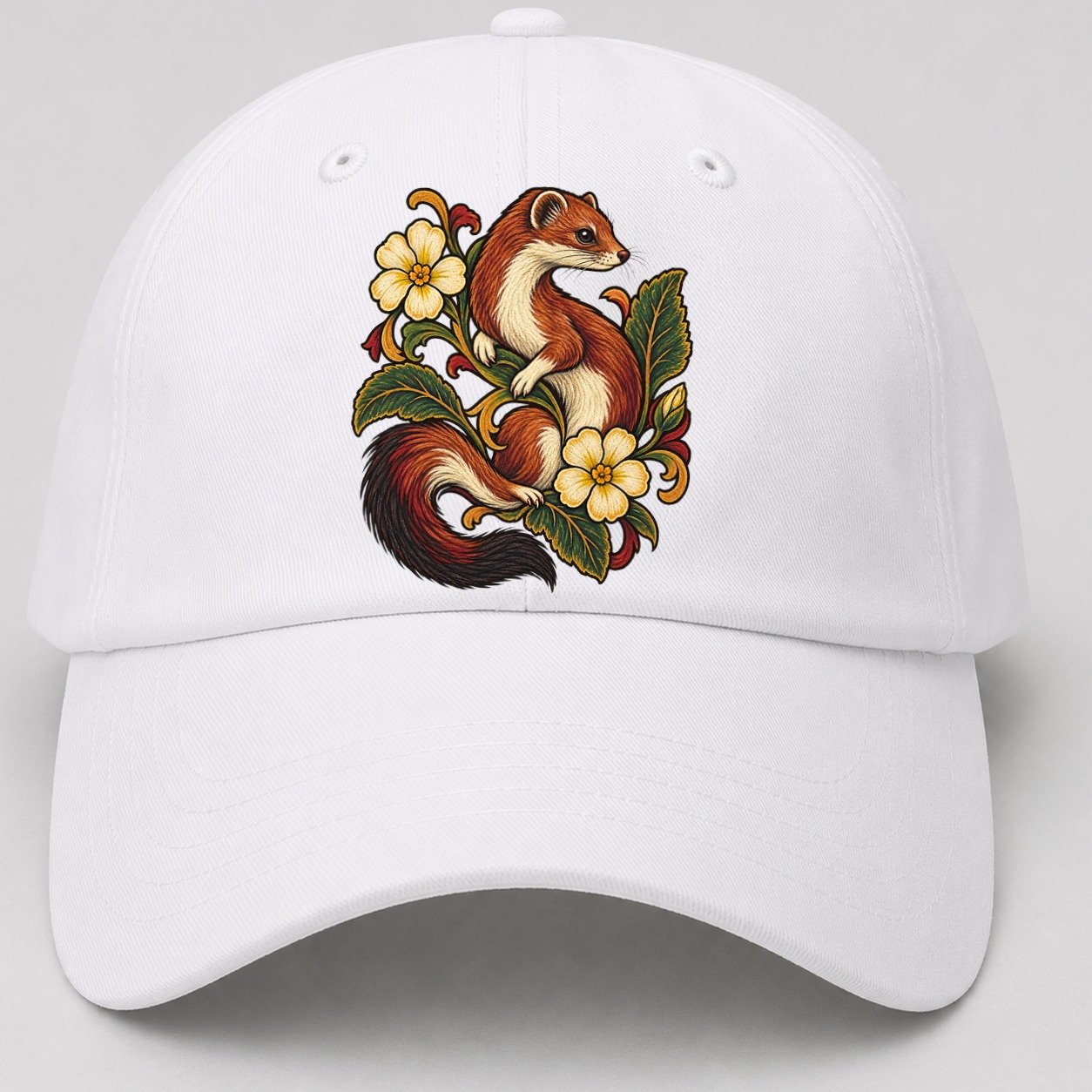 British Stoat And Primrose Uk Culture Heritage Baseball Cap – White