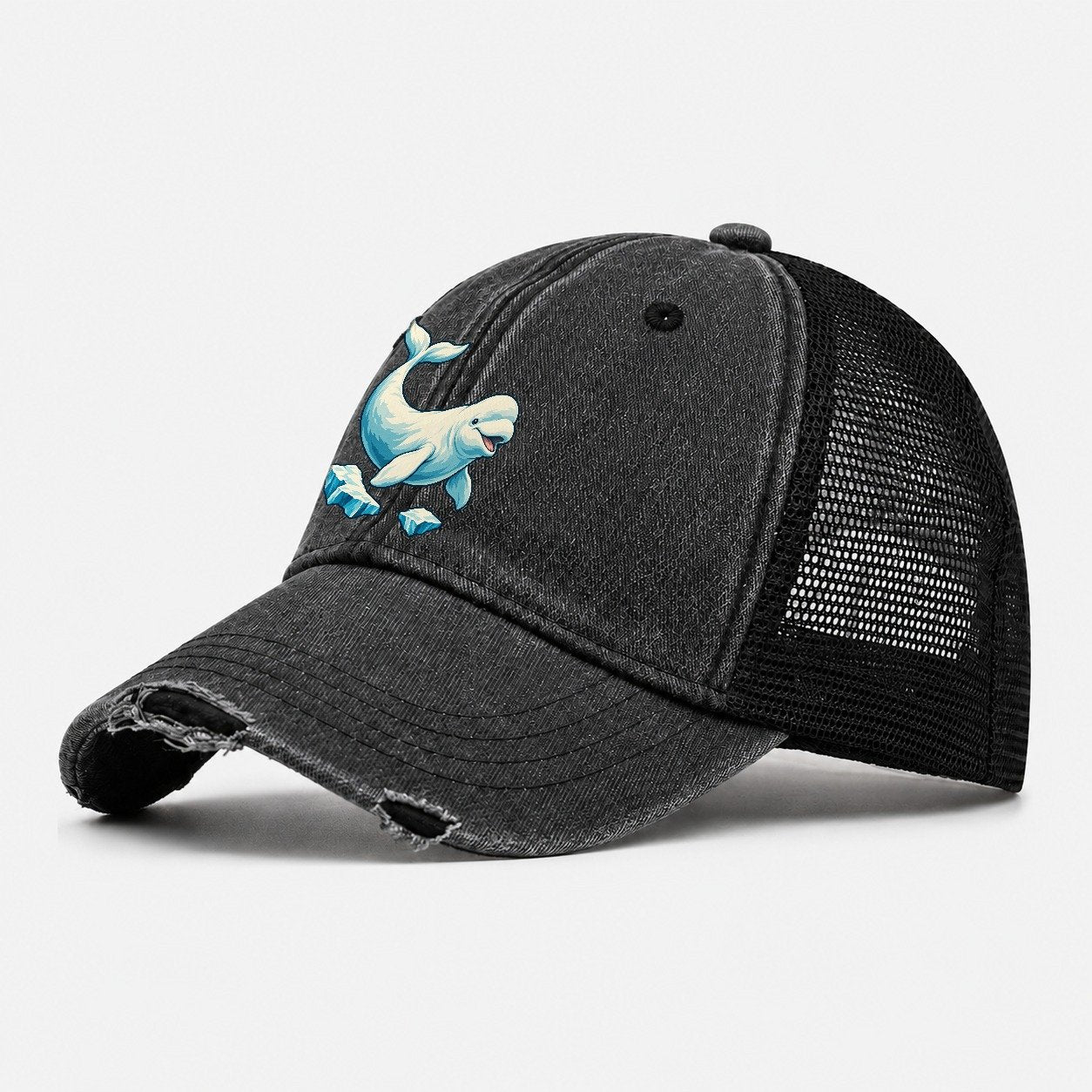 Beluga Whale And Floating Ice Canada Cultural Icons Washed Trucker Hat – Black
