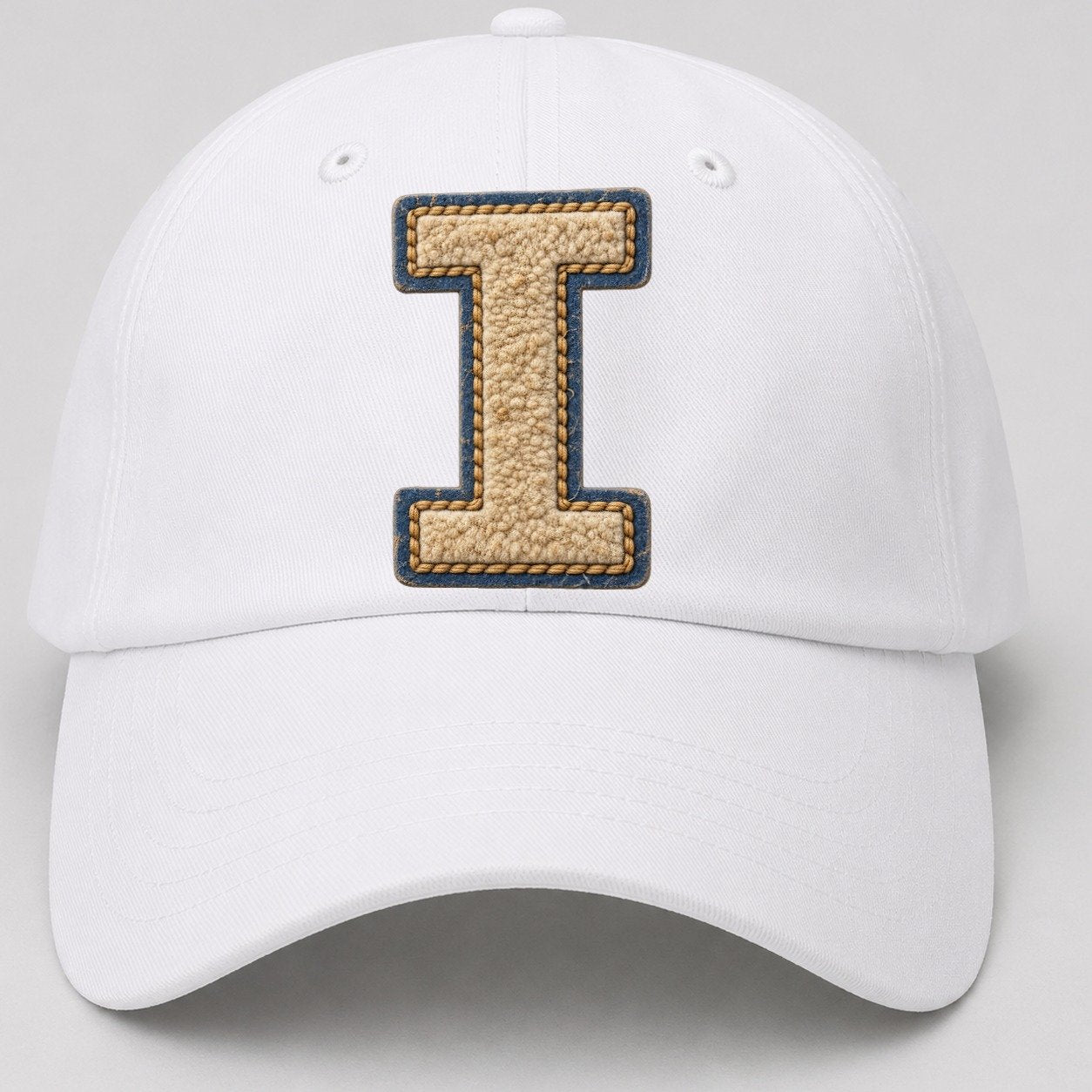 Varsity Chenille I Monogram Baseball Cap – White