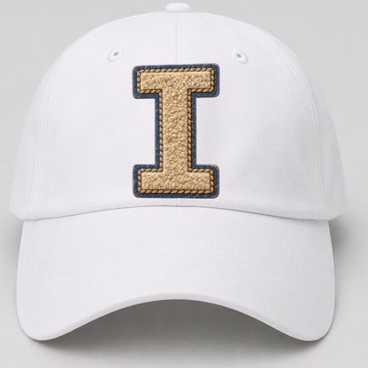 Varsity Chenille I Monogram Baseball Cap – White