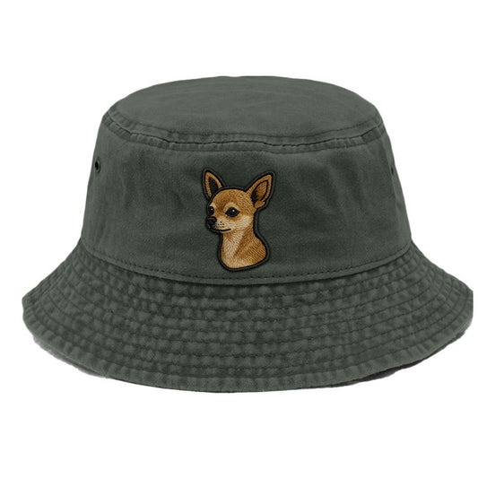 Chihuahua Modern Tiny Dog Logo With Bo Vintage Bucket Hat – Army Green