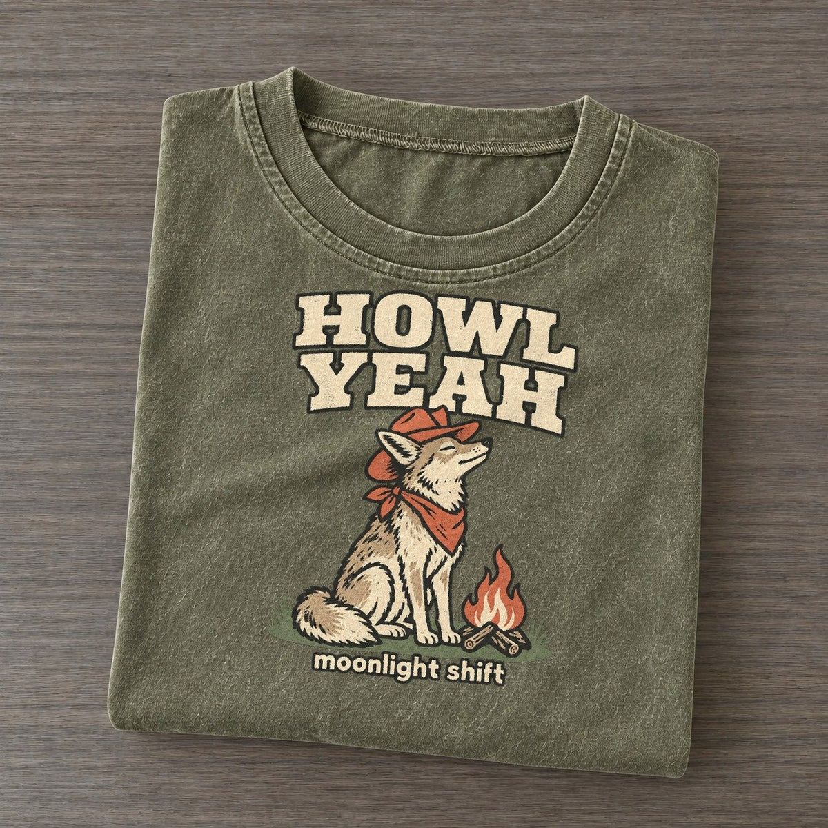 Howl Yeah Cowboy Critters Vintage T-shirt – Army Green