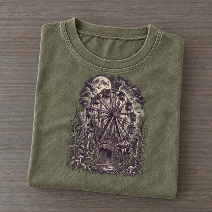 Abandoned Ferris Wheel Midnight Haunt Vintage T-shirt – Army Green