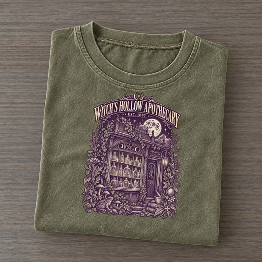 Witch Hollow Apothecary Midnight Haunt Vintage T-shirt – Army Green