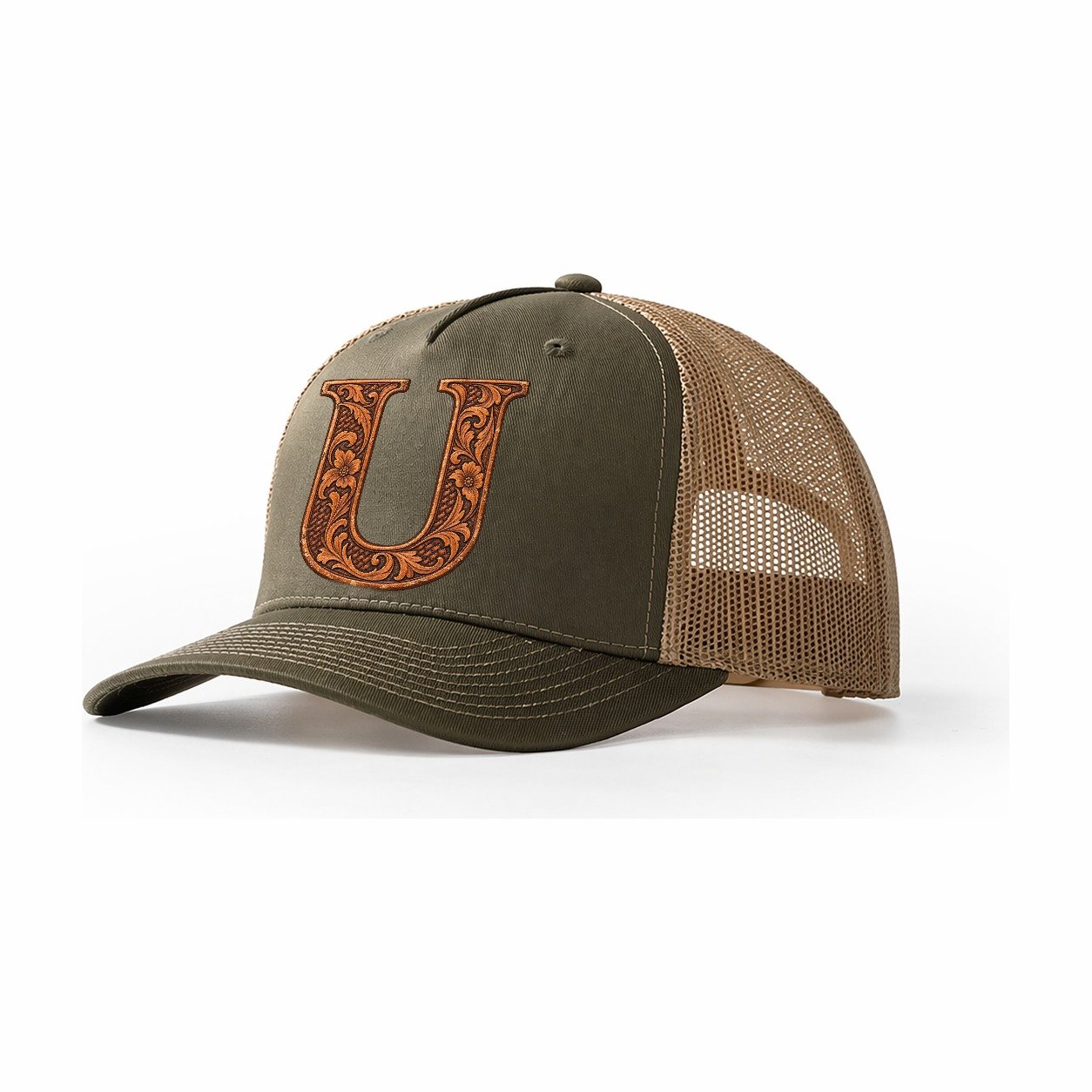 Tooled Leather U Monogram Trucker Hat – Olive Khaki