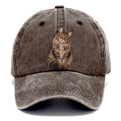 Maine Coon Seated Portrait Realistic Cat Portrait Classic Cap – Brown