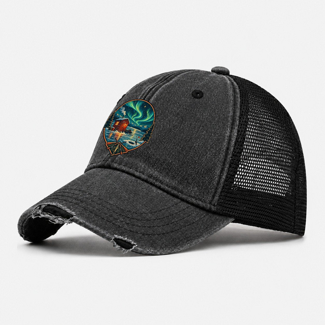 Northern Ice Shack Night Fishing Club Washed Trucker Hat – Black